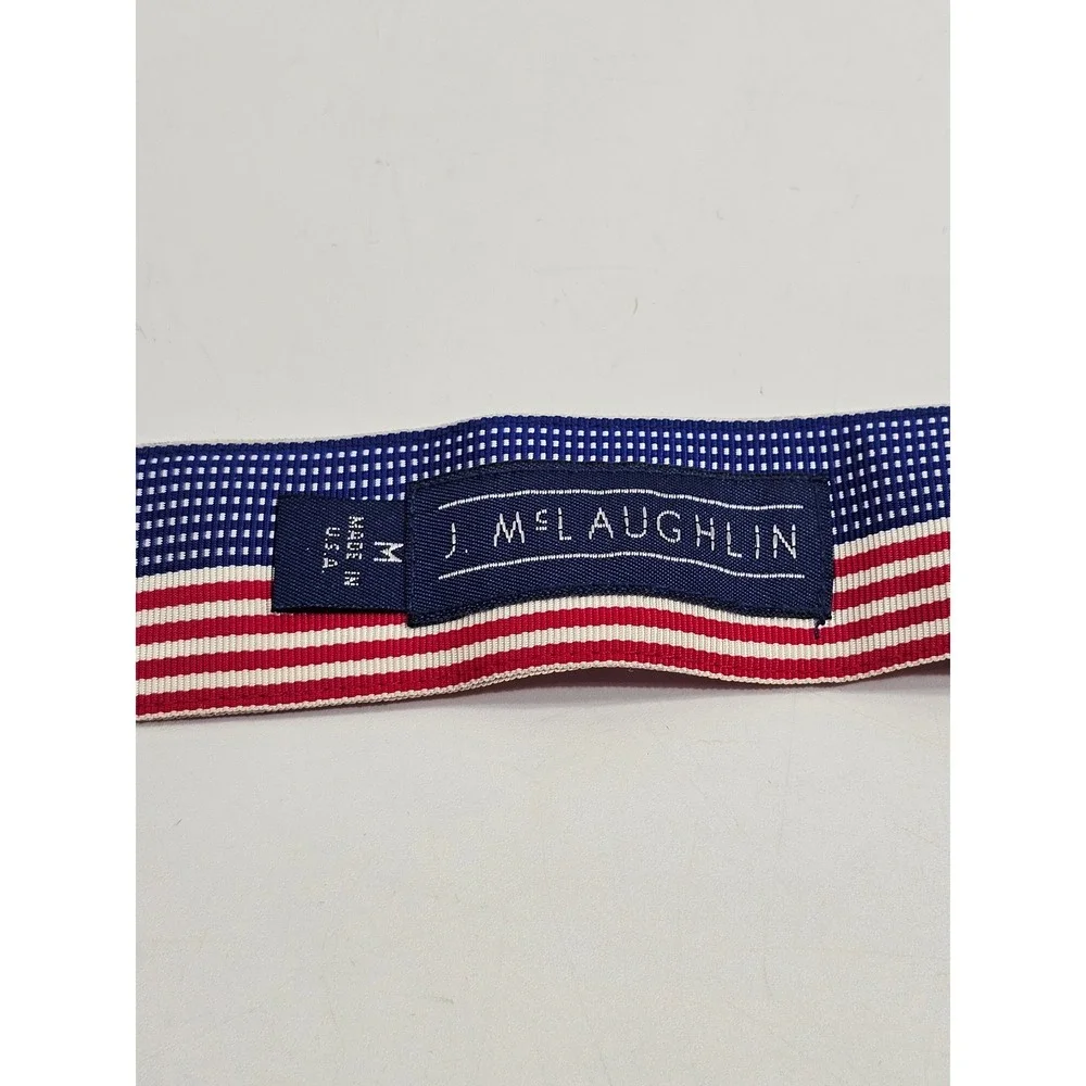 J McLaughlin D-Ring Belt Mens Medium Red White Blue American Flag Stars Stripes